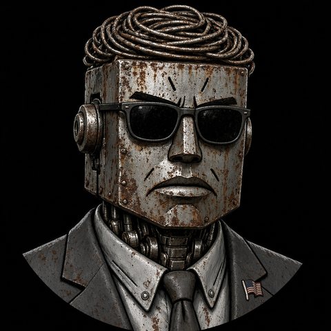 Robot in dark sunglasses and a suit